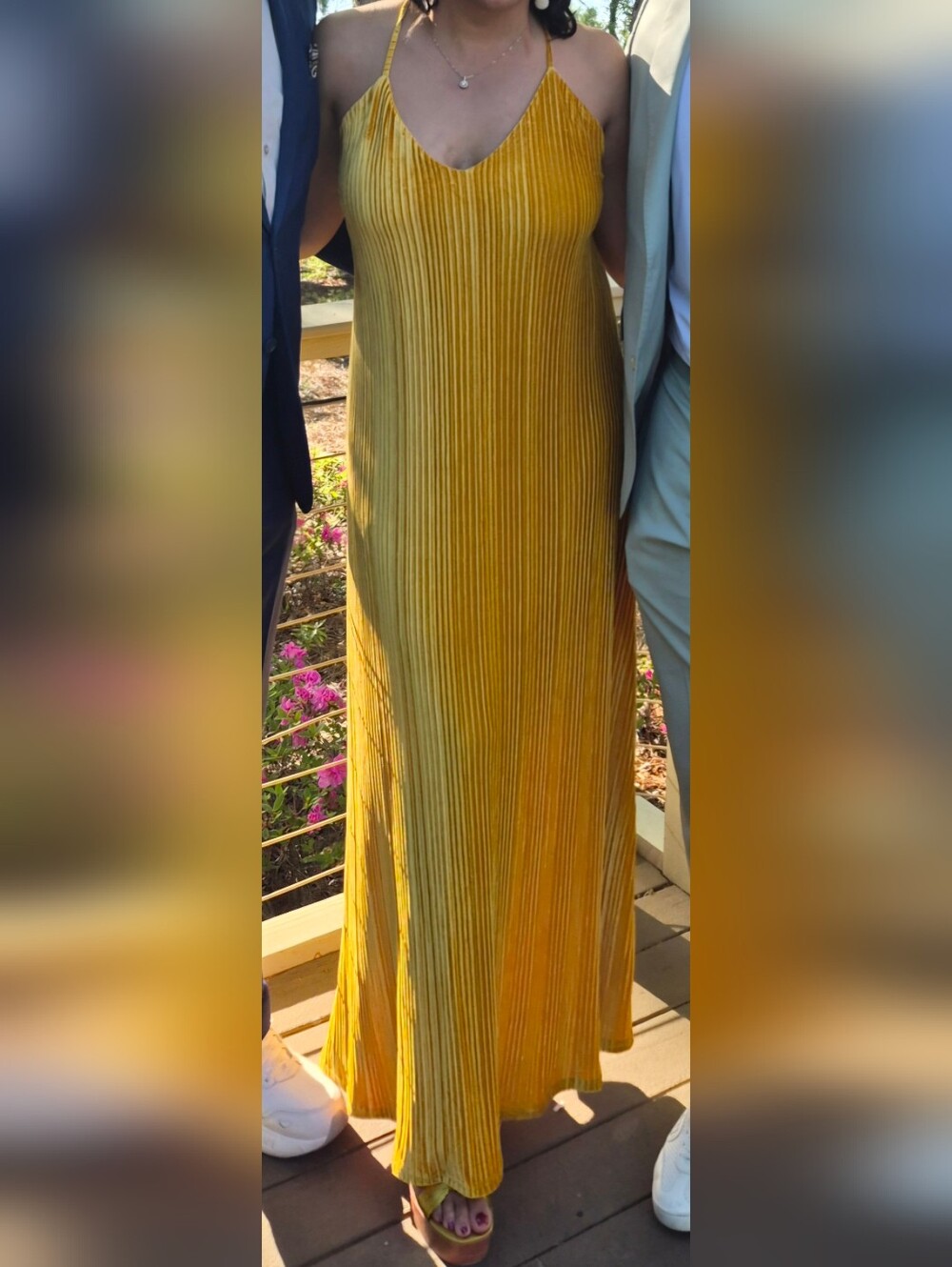 Lulus Golden Yellow Velvet Pleated Backless Maxi Dress